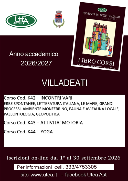 Corsi Utea 2026 - Università della Terza Età - Apertura iscrizioni