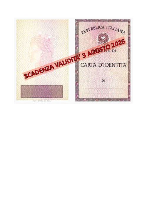 Carte di identità cartacee - scadenza 03/08/2026